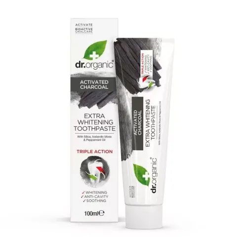 DR. ORGANIC Aktív szenes extra fehérítő fogkrém (100ml)