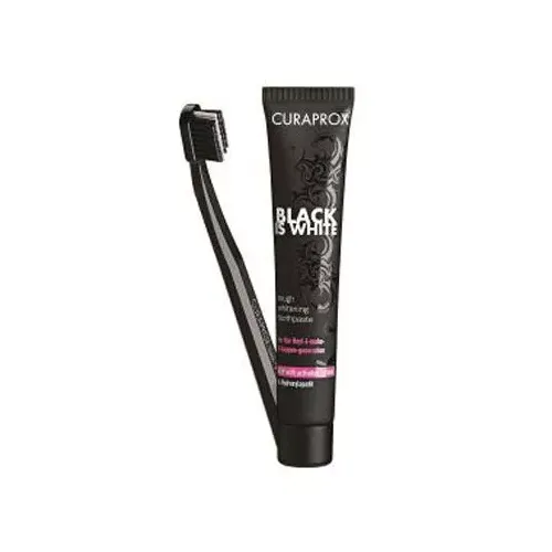 CURAPROX Black is White fogkefe + fogkrém szett (90ml)